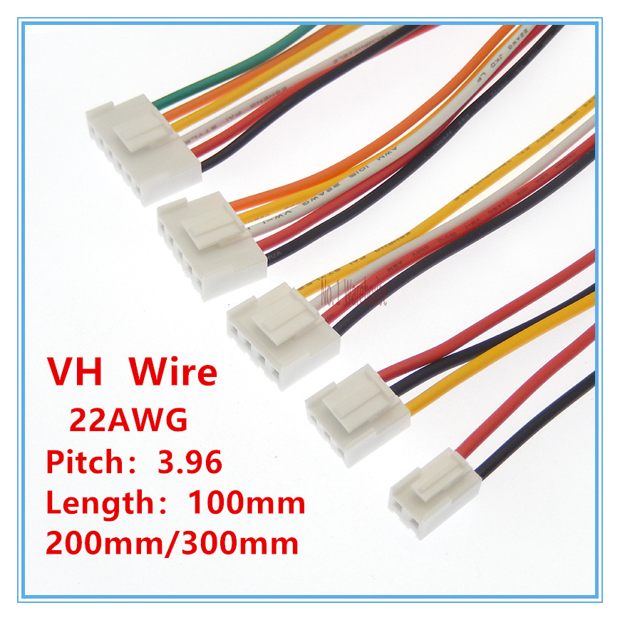 2/5PCS JST VH3.96 VH 3.96mm 100/200/300mm Female Housing Plug Connector Wire Cable 2 3 4 5 6 7 8 9 10Pin 22AWG Wire 20cm Length