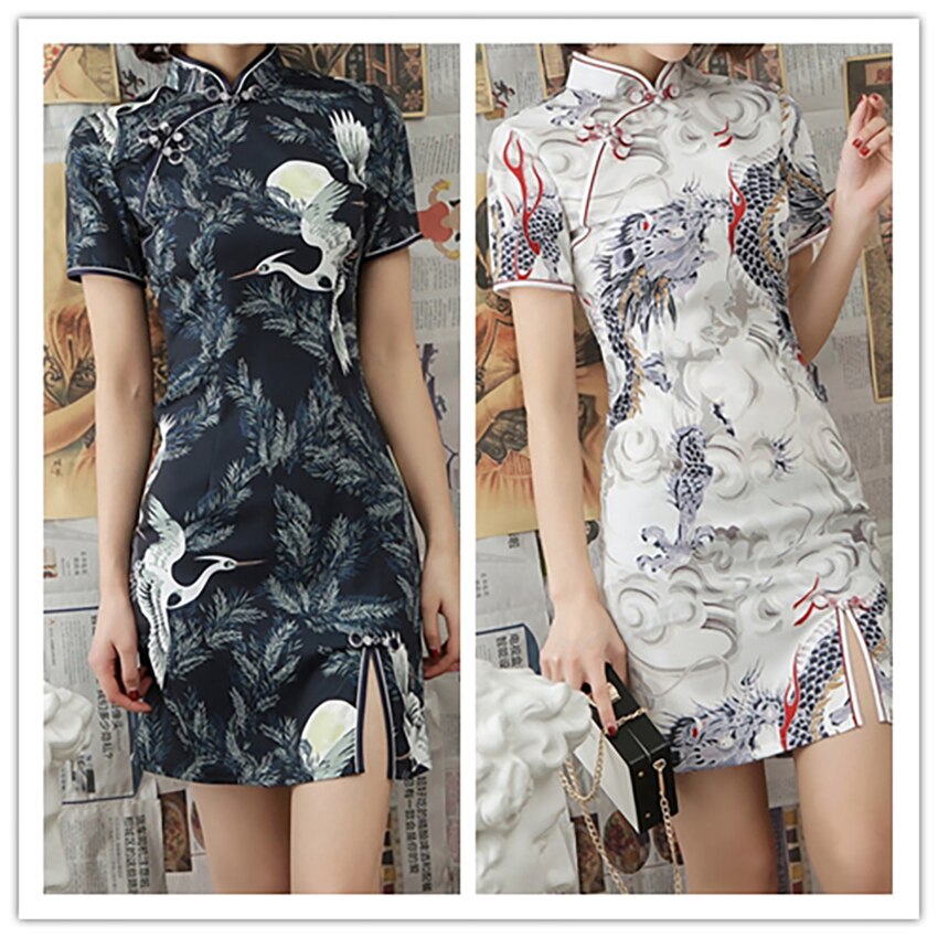 Vestido chino de grulla de dragón para mujer, ropa Qipao, , boda, Cheongsam dividido, estilo Aodai, Sexy, novedad de 2022