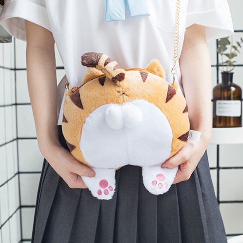 Bolso de gato súper bonito, bandolera mullida con trasero, bandolera de felpa con Gato de animales, bolso de bola de gatito, monedero