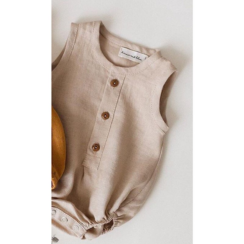 Tuta per bambini senza maniche estiva in cotone e lino per neonato pagliaccetto per bambino Set di abbigliamento per bambini gilet per bambini: model 3 / 6-12M