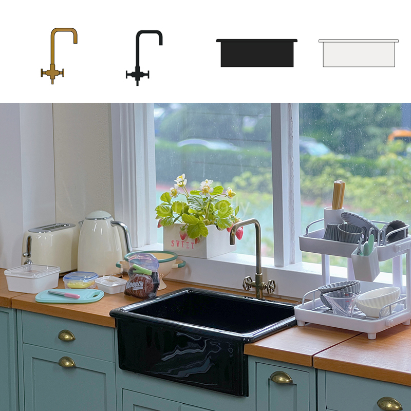 Évier de cuisine l'inventaire pour maison de courses, échelle 1/6, mini robinet d'eau, modèle DIY pour BJD, accessoires de beurre, jouet, 1 pièce
