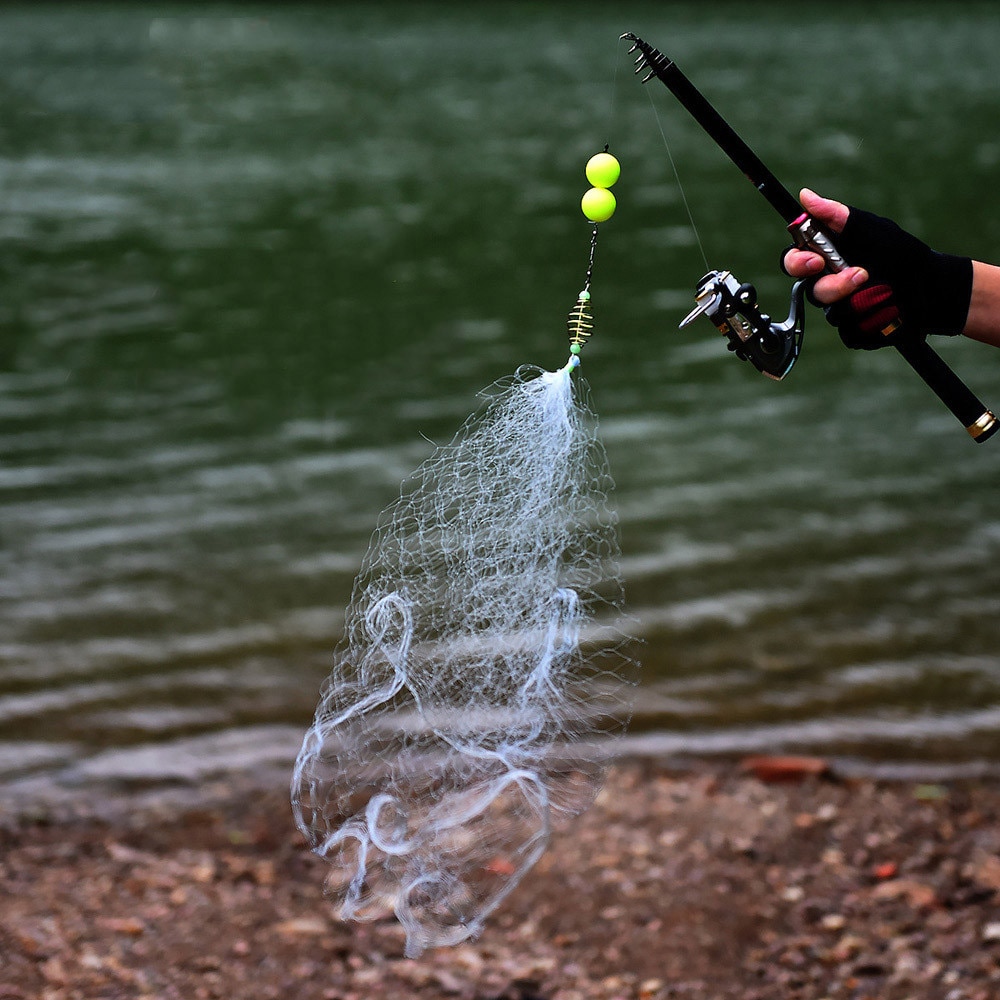 Red de pesca de 2cmX2cm, trampa, cuenta luminosa, resorte de cobre rojo para Cardumen, equipo de accesorios de pesca C0929
