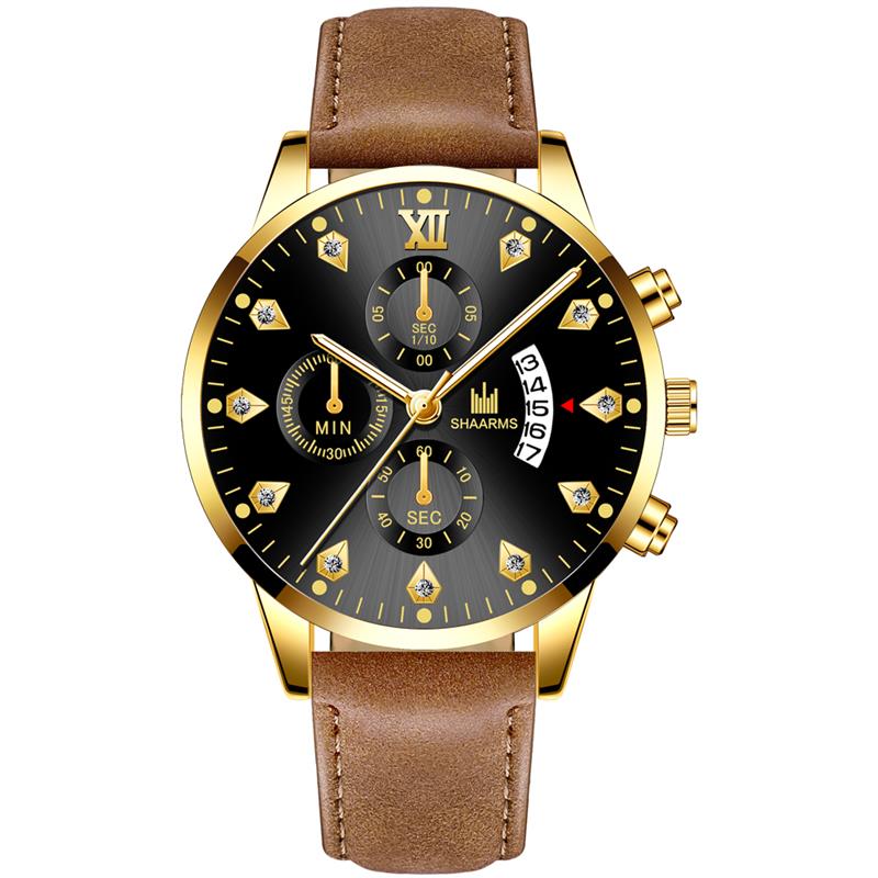 SHAARMS hommes montre bracelet en cuir Quartz montre-bracelet Date horloge Sport montres Relogio Masculino: M