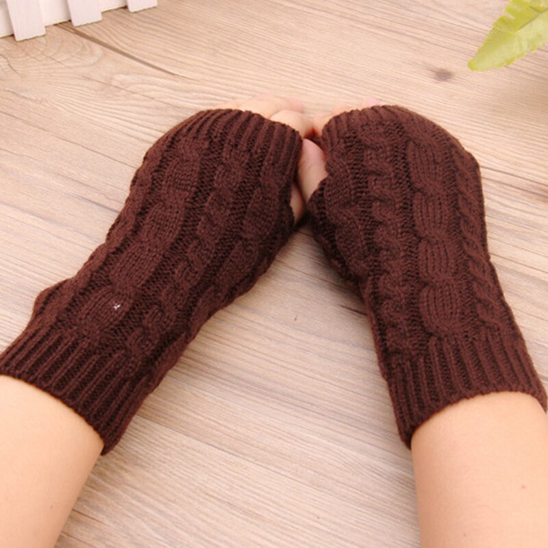 Guantes elegantes para mujer, calentadores de manos, guantes de invierno para mujer, guantes tejidos a ganchillo de lana sintética, sin dedos mitón de abrigo, guantes para mujer