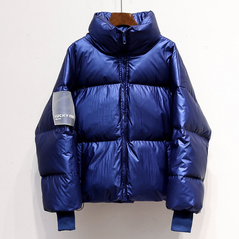 Dam ljus vattentät jacka parka vinter vindtät varm kvinnlig jacka vadderade dun bomull parkas dam kappa: Blå / L