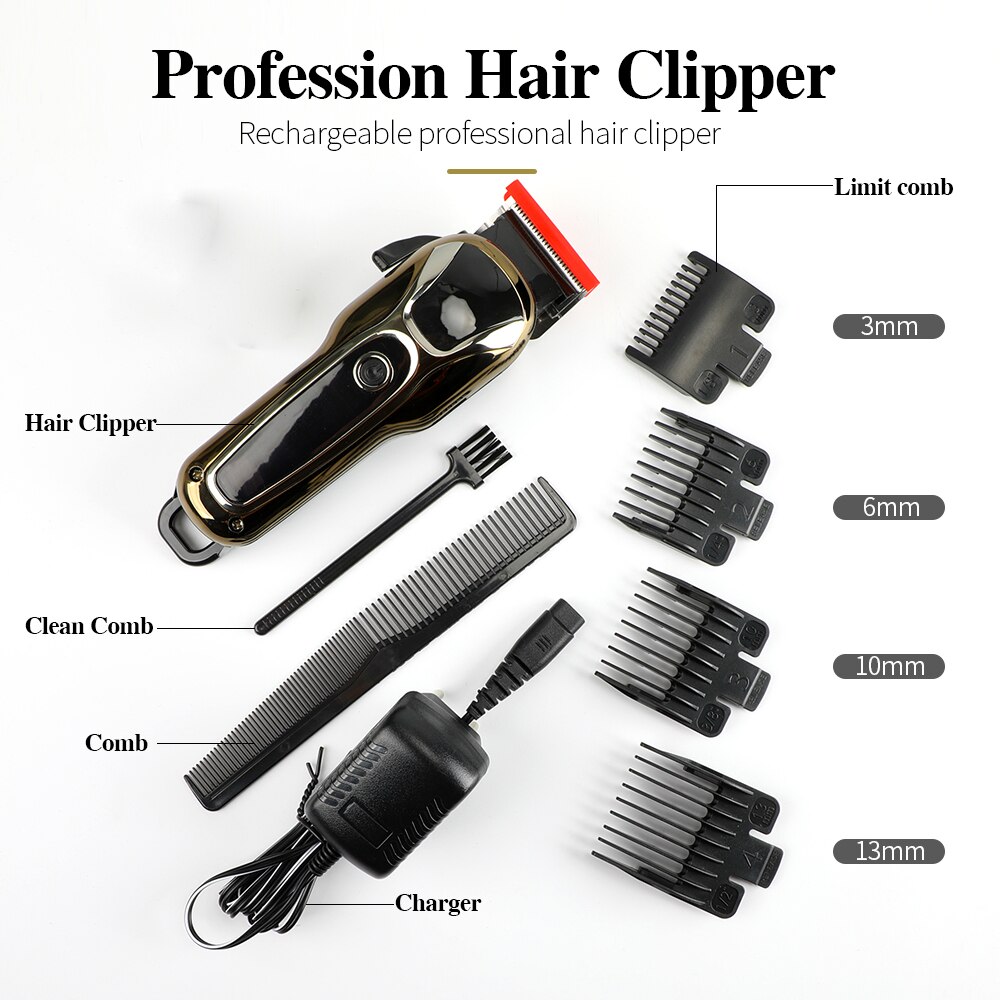 Barber Hair Clipper Rechargeable Electric T-Outliner Finish Cutting Machine Beard Trimmer Shaver Cordless USB