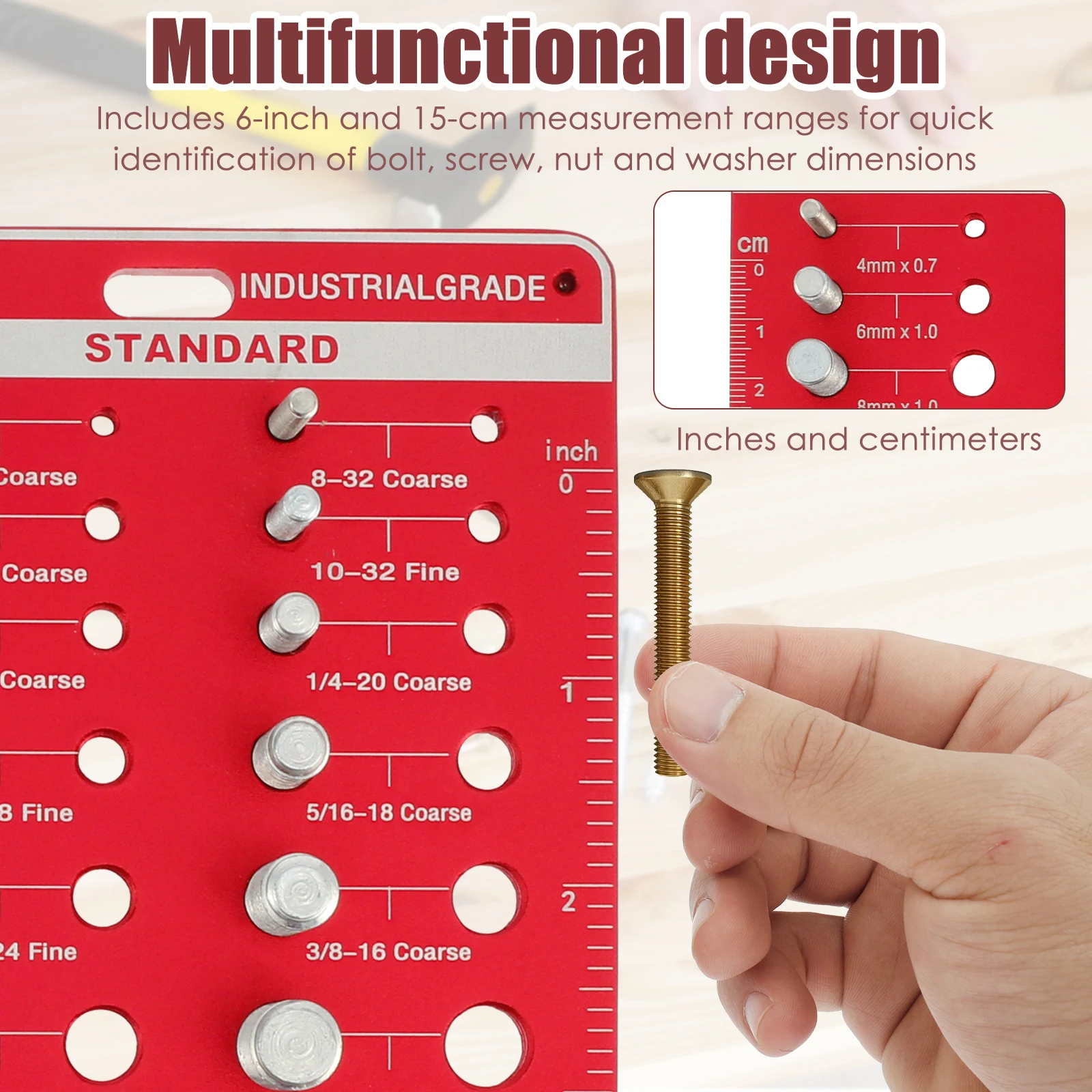 Aluminum Alloy Bolt Nut Gauge for Workshop Garage 34 Holes Bolt Size Thread Gauge Multifunctional Nut Bolt Thread Checker
