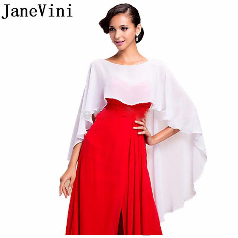 Janevini chiffon bruidscape sjaal voor trouwjurk high low lente zomer dames bolero rode cape wit marineblauwe omslagdoeken stola's