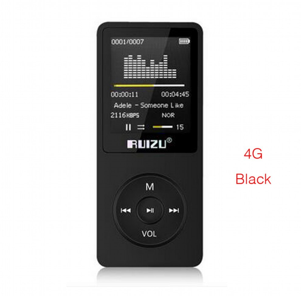 Original English version Ultrathin MP3 Player with 8/4GB storage and 1.8 Inch Screen can play 80H, RUIZU X02: black / 4GB