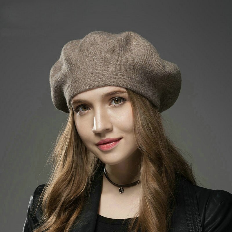 Vinterhatt damer baretter ull cashmere lue kvinner merke casual panser kvinne vintage strikket lue for jenter: Kaffe