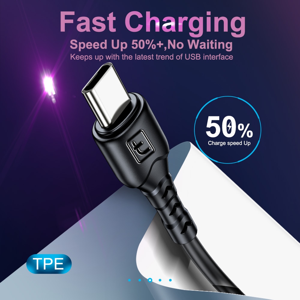 USB Type C Cable For Samsung S10 Huawei P30 Pro Fast Charge Type-C Mobile Phone Charging Wire USB C Cable For Samsung S9 S8 Plus