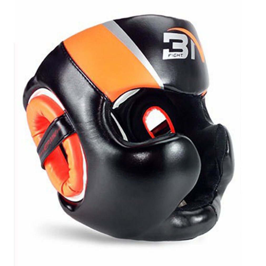 Full-Covered Boxing Helmet Muay Thai PU Leather Training Sparring Boxing Headgear Gym Equipment Taekwondo Head Guard