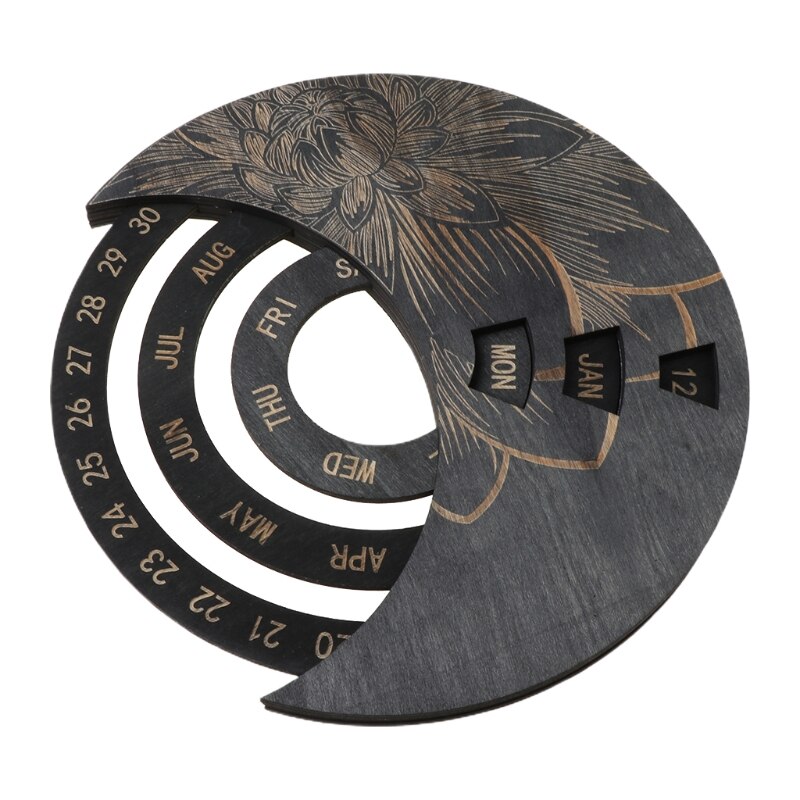 Wooden Moon Perpetual Calendar Adjustable Family Birthday Reminder Wall Board 1XCB