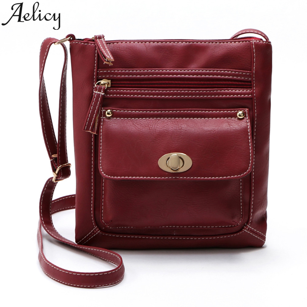 Aelicy solid color Leather Satchel Cross Body Zipper Crossbody Shoulder Bags Women Messenger Bags Handbag Zipper: RD