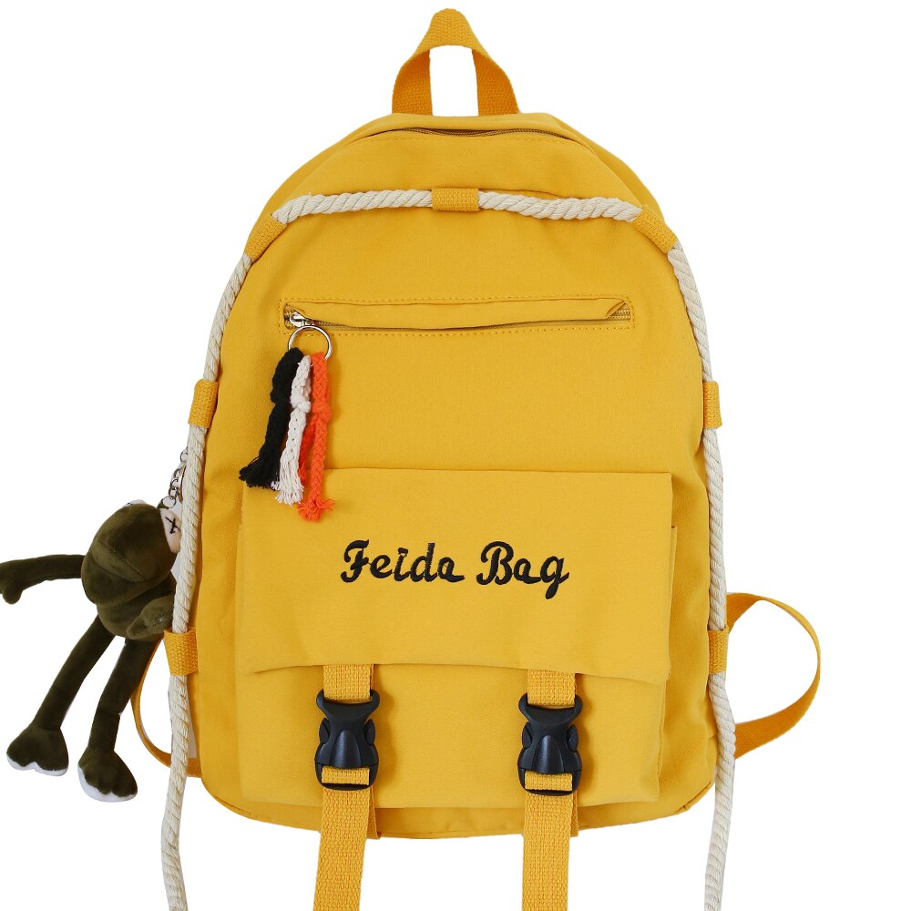 Frauen Hochschule Schüler Rucksäcke Weibliche Reise Schule Taschen Buch Seil Damen Rucksack Wasserdichte Nylon Kawaii Mädchen Tasche Neue: Gelb / Nein Frosch Anhänger