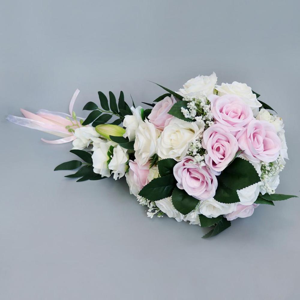 Realistische Bruiloft Bruid Boeket Hand Gebonden Bloem Decoratie Feestartikelen Europese chaise longue rozen bruiloft bloemen