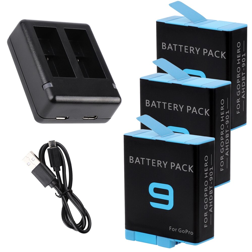 Cargador de batería para GoPro Hero 10 9, accesorios para Go Pro Hero 9 Black Battary, Cable de carga de doble puerto de 1720mAh: DD2051-C3