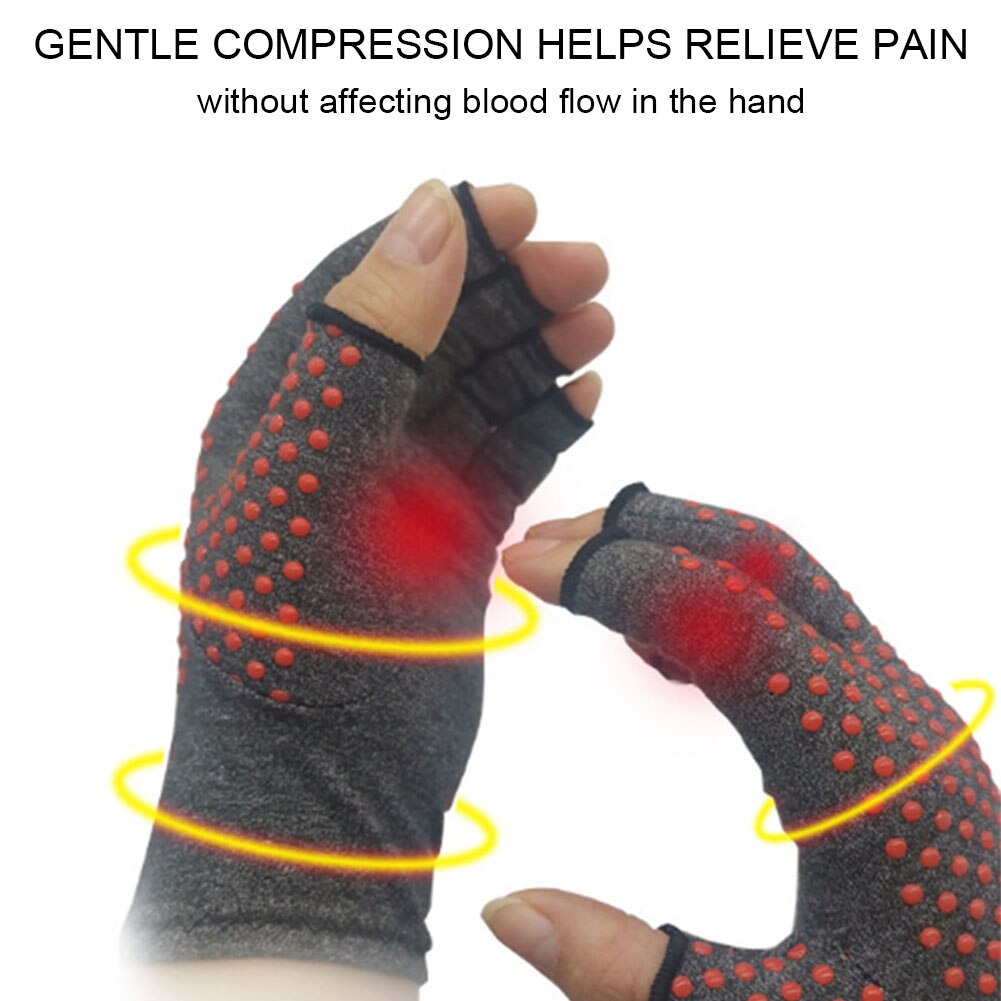 Gants anti-douleur pour hommes et femmes, 1 paire, anti-arthrite, gonflage, Compression, Portable, antidérapant, saisie sur ordinateur, Tension musculaire, demi-doigt: L