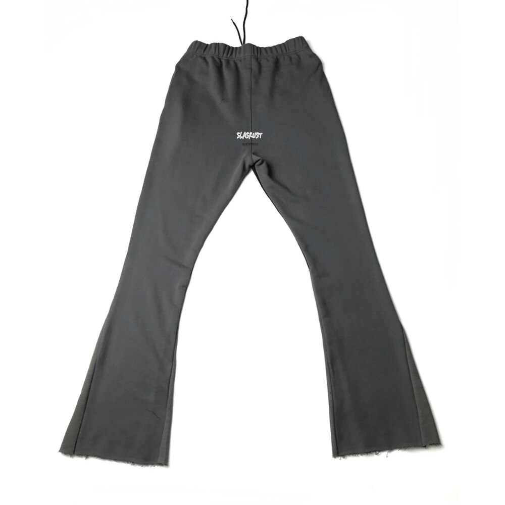 Pantalones de chándal deconstruidos negros/grises, pantalones de algodón de rizo ajustados acampanados, ropa de calle Vintage con abertura de pierna ancha de longitud extendida