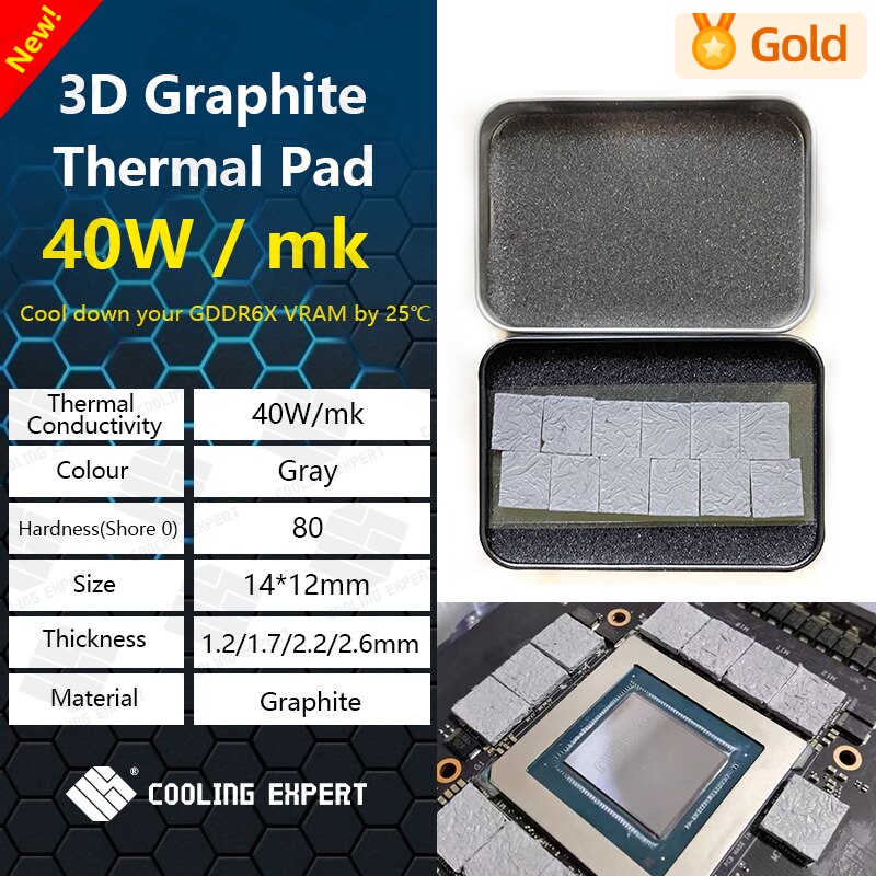 Køleekspert 40w/ m .k 3d grafit termisk pude 3090/3080 memory termisk fedtpude ic køling gddr 6x vram grafen køling