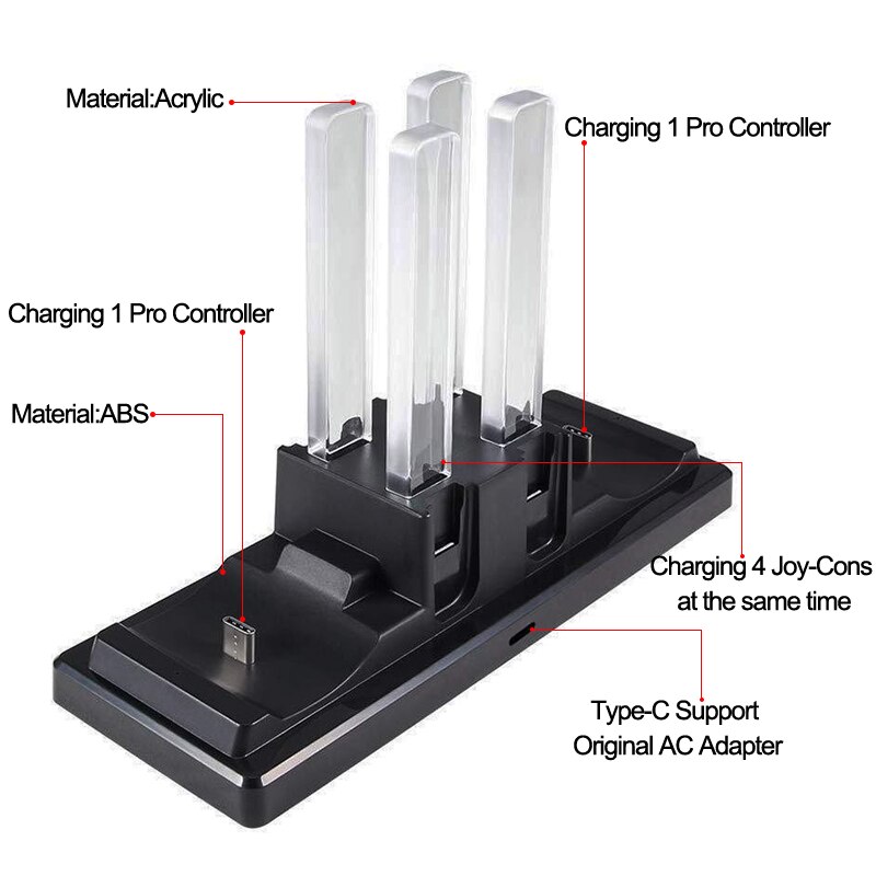 6 in 1 opladning til nintend switch dock til nintendo switch joy-con pro controller stativ oplader til n-switch ns joycon oplader