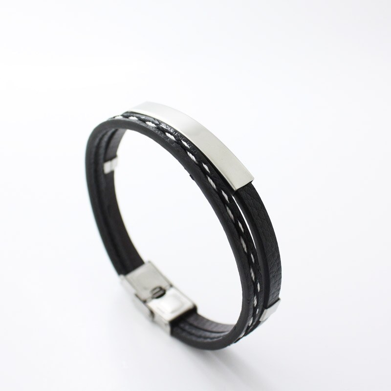 Pulsera de cuero de acero inoxidable para hombre, joyería Punk, pulsera de hombre, pulsera de con dijes lisos