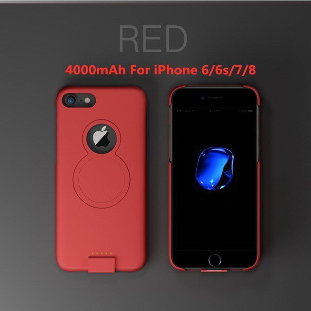 For iP 8/7/6 Extended Phone Battery Power Case For iPhone 8/7/6s/6 Plus Wireless Magnetic Battery Charger Case For iPhone Xs/X: Red 1