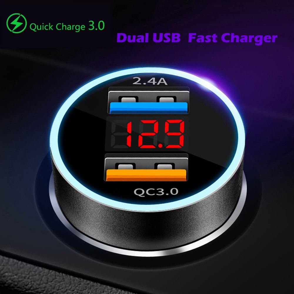 4,8 EIN Dual USB Auto Ladegerät QC 3,0 LED Anzeige Telefon Ladegerät Für Samsung Xiaomi Für iphone 12 11 X praktisch Adapter Auto-Ladegerät