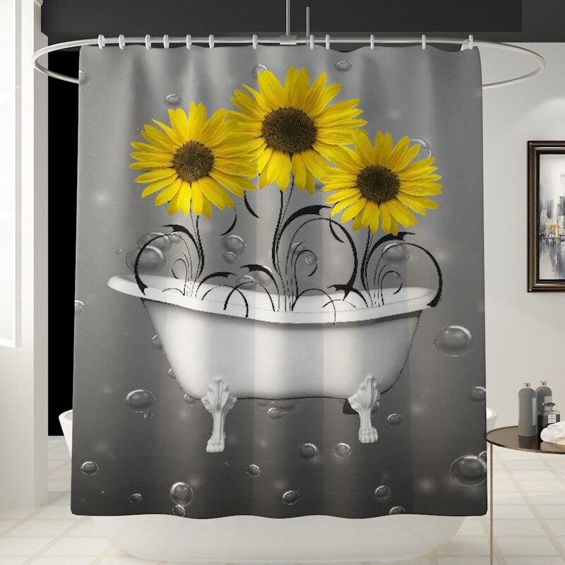 180 x 180cm natuurbloemen waterdichte polyester douchegordijnen badkamergordijnen sets toiletmat antislip badmat set: C douchegordijnen