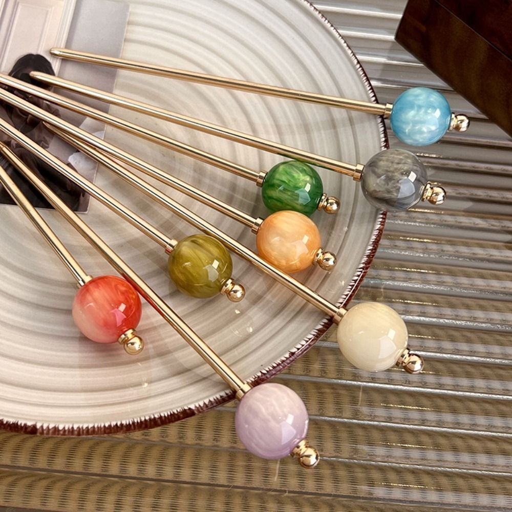 Modern Chinese Style Round Ball Metal Hairpin Fresh Alloy Panfa Artifact Simplicity Advanced Sense Hair Clip Headdress Stick
