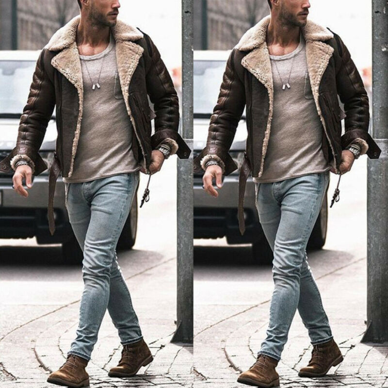 Hommes aviateur marron vestes en cuir synthétique polyuréthane tout Style Bomber col en fourrure en peau de mouton veste caban pardessus