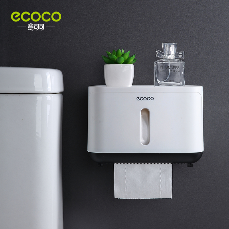 ECOCO Bathroom Organizer Storage Box Toilet Paper Holder Tissue Box Waterproof Wall Mounted Paper Roll Paper Dispenser: small black