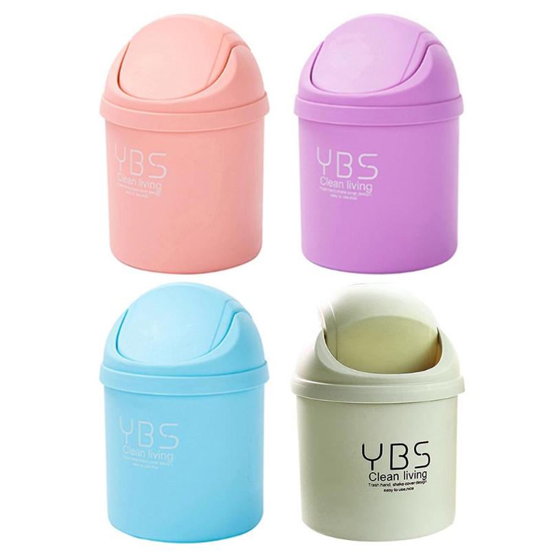 Mini Waste Bin Desktop Home Garbage Basket Table Trash Can Swing with Lid