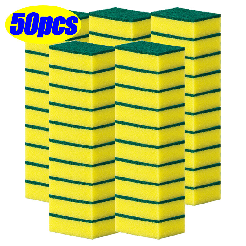 50/5pcs Magic Cleaning Sponges Double-sided Reusable Kitchen Sponge Wipes Pan Pot Dishwashing Scouring Pads Brush Clean Tools: Silver