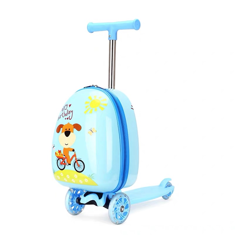 Maleta de patinete para niños con ruedas, bonita maleta de viaje portátil, equipaje de transporte, monopatín, cubierta de carrito perezosa de dibujos animados: Beige