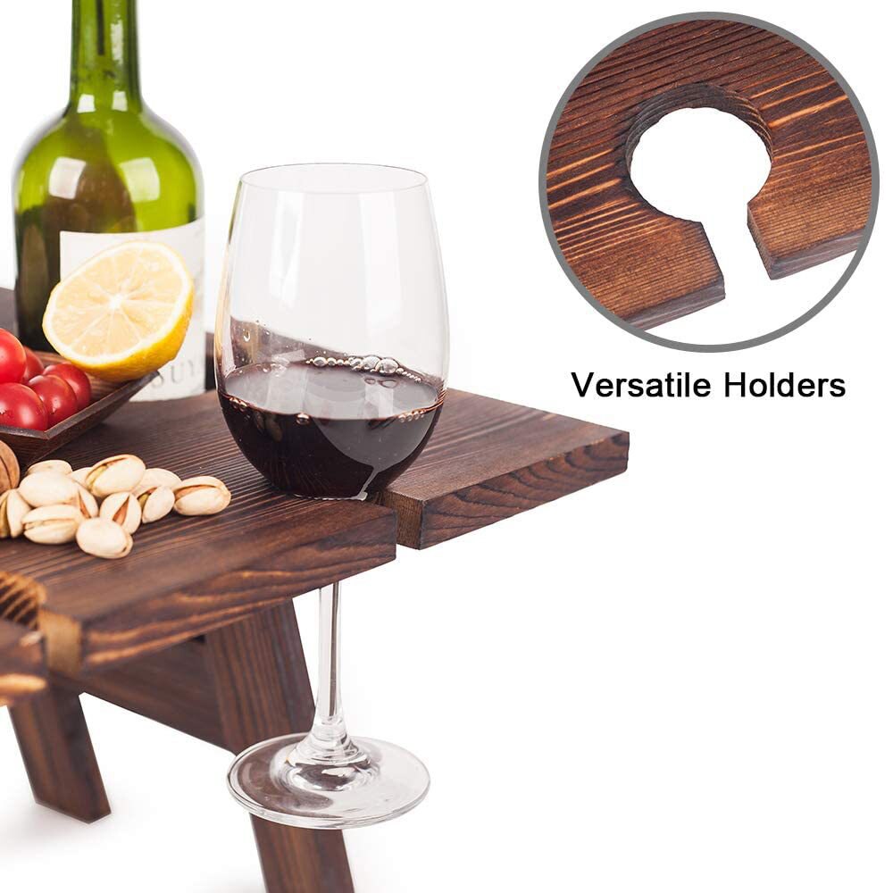 Outdoor Picnic Camping Portable Wooden Table Folding Barbecue Table With Glass Wine Rack Travel Foldable Fruit Table