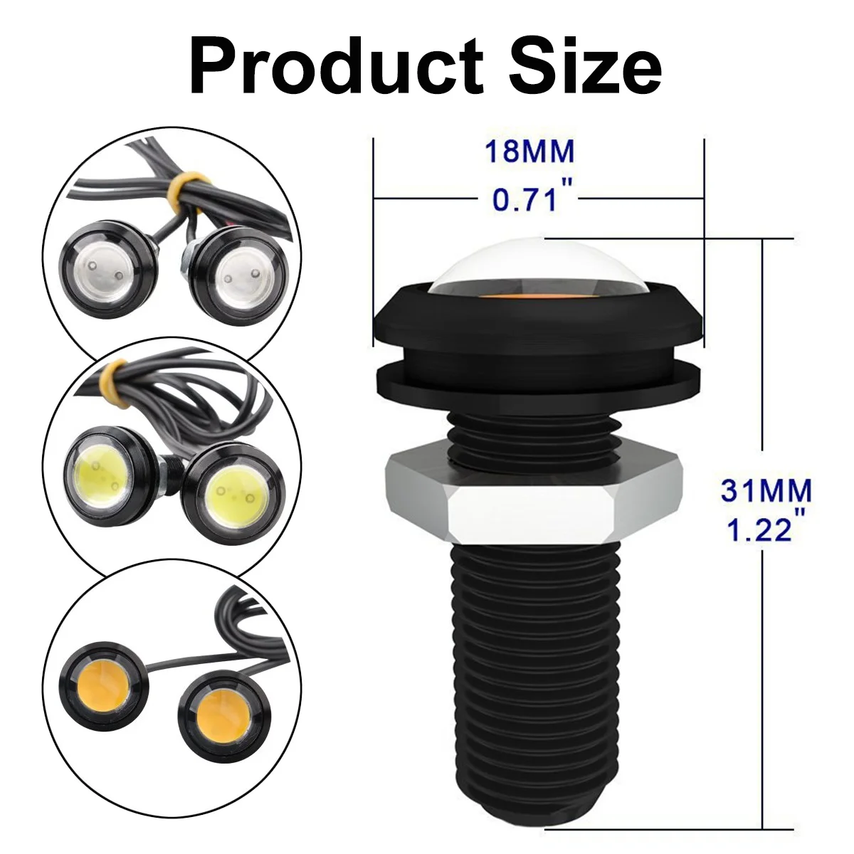 20/10 stk. 0.7in/18mm- delt eagle eye-kjørelys med led-kjørelys, 12v led-parkeringslys til bil, ryggelys