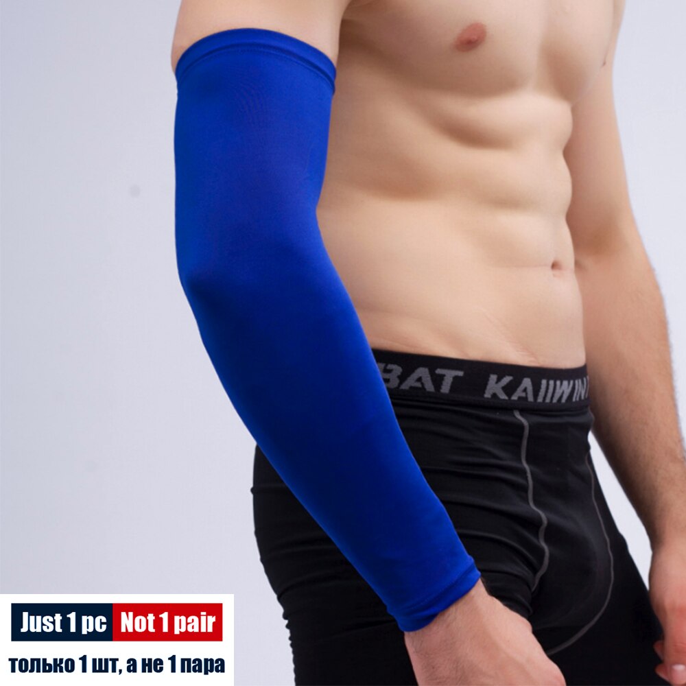 SPOSAFE 1PCS Quick Dry UV Schutz Arm Ärmeln Ellenbogen Basketball Pad Fitness Armschützer Sport Radfahren Arm Wärmer: Blue / S
