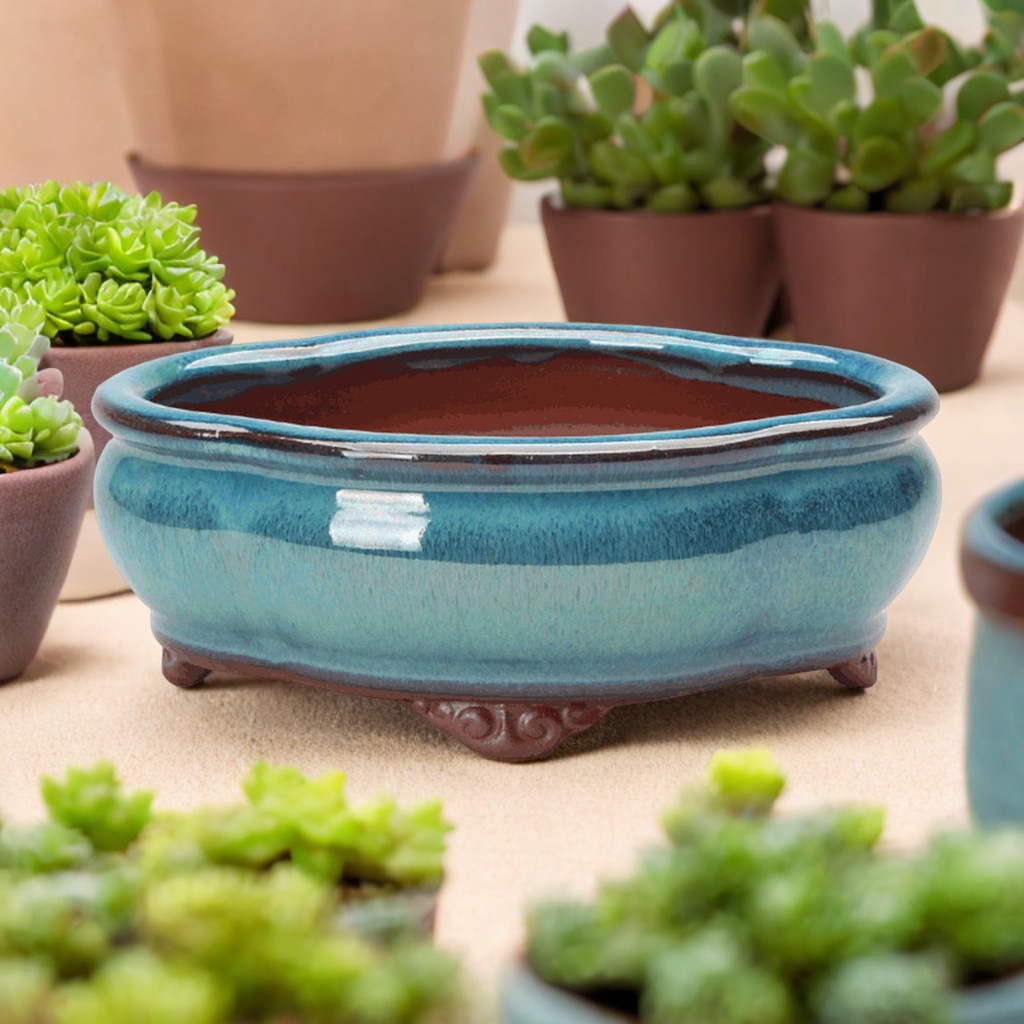 Pot de fleur succulente en céramique, Pots de bonsaï en poterie de Style chinois avec trou de vidange, pierre de grès violette pour décoration de bureau et de maison