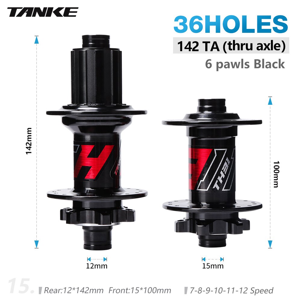 TANKE 32 hub 36 Holes MTB Bike 6 pawls 6 bearing hubs for 7 8 9 10 11 12s speed cassette frewheel aluminum alloy 142 boost 148: 15-36H 142TA black