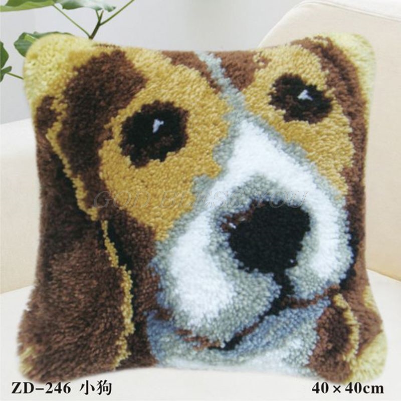 Animal Series Latch Hook Rug Kits Dogs 3D Segment Embroidery Pillow Wool Cross Stitch Carpet Embroidery DIY Latch Hook Pillow