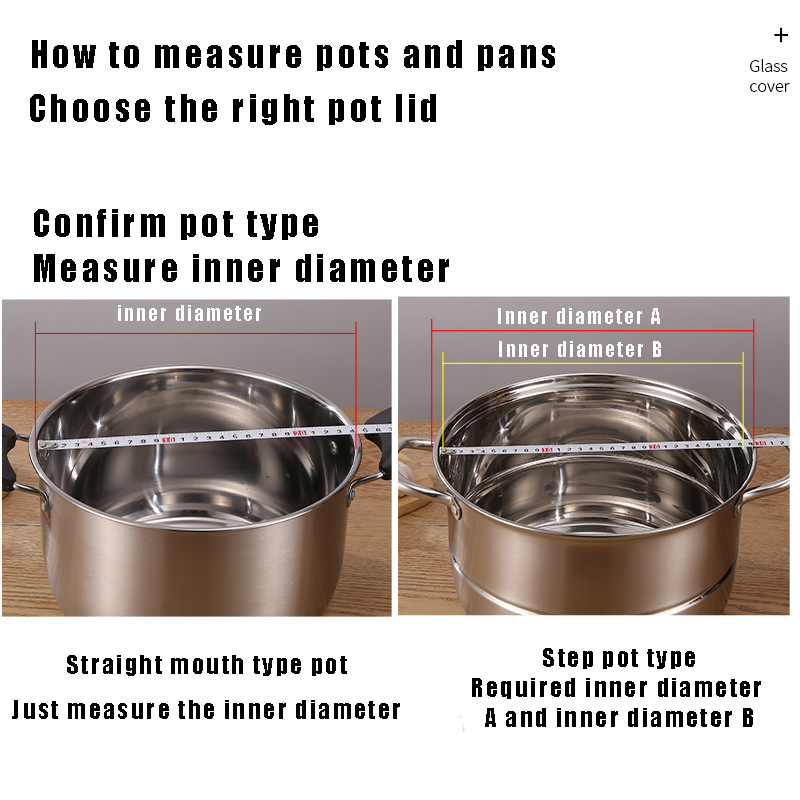 Tempered Glass Pot Lid Stainless steel Rimmed Pan Lid Spill Shatter-Proof Round Chef Glass Cover for Versatile Home Cooking Pan