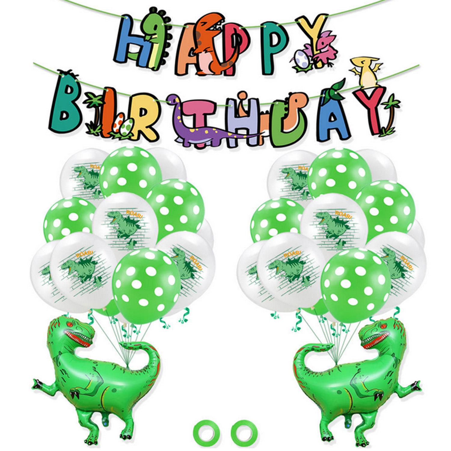 25 stk dinosaur festartikler sæt med tillykke med fødselsdagen banner 2 folie ballon 20 latex balloner 2 bånd til børn fest dekoration