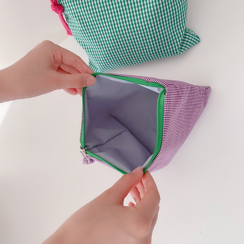 Plaid Kosmetik Tasche Baumwolle Stoff Frauen Reise machen hoch Taschen Mäppchen Japan Stil Weibliche Kultur waschen Tasche 2022 neue