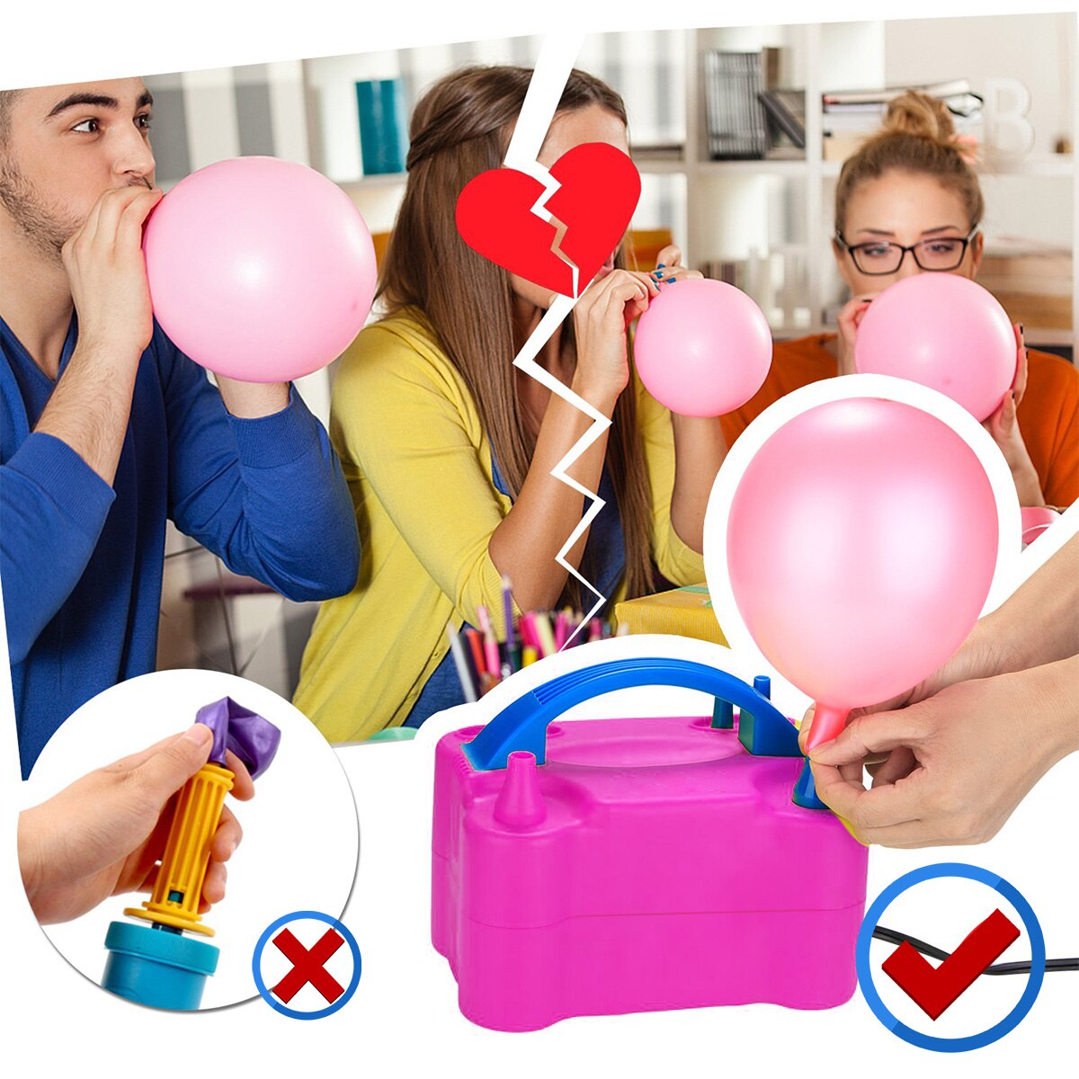 Portable Electric Balloon Pump Pink Double Air Hole Pump Car Pumping Toys Balls Activated Inflatable High Efficiency Pumping