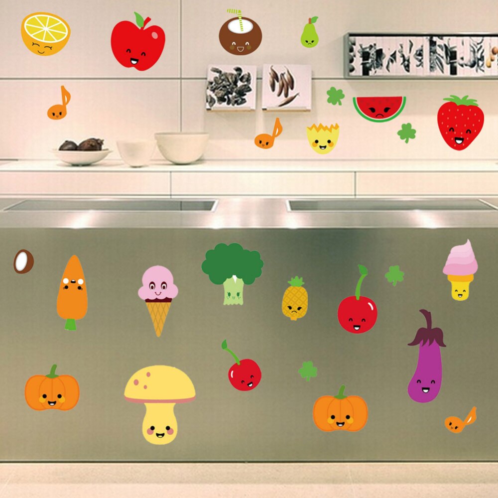 Removable Wall Stickers Cartoon Fruit and Vegetable Wall Stickers Vinyl Wallpapers DIY Decor Decals for Refrigerator Kitchen 45: Default Title