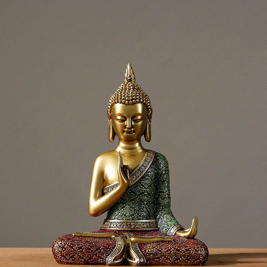 Resin Thai Sitting Buddha Asian Statue Chinese Feng Shui Sculpture Luck Wealth Sculpture Home Art Decor Collection: Gold Sit Pose A