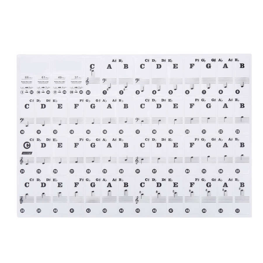 Autocollants de Notes de musique de clavier de Piano amovibles en PVC (pour 66/88 touches) autocollants de Notes de lettre de Piano de couleur autocollant de spectre de Piano: Black