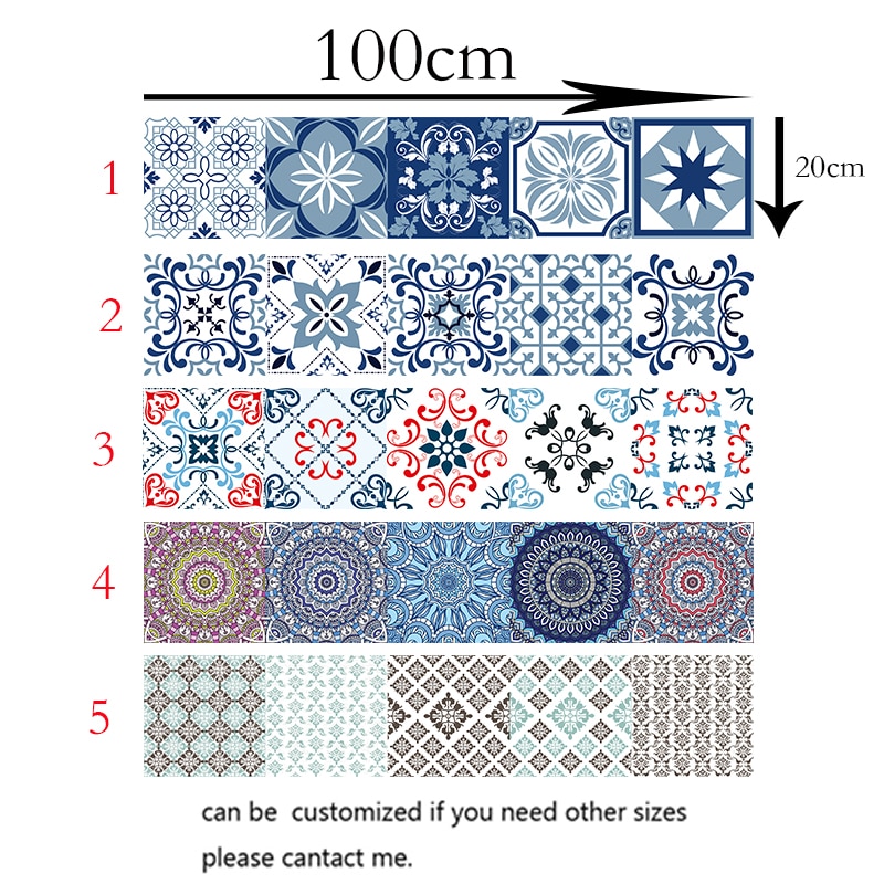 Retro mandala stil fliser klistermærker talje linje wallstickers køkken badeværelse toilet kant vandtætte selvklæbende decals