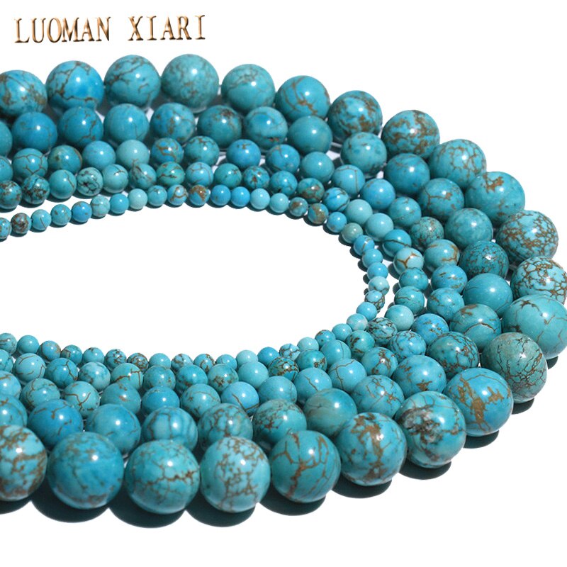 Fine naturlige turkiser runde natursten perler til smykker gør diy armbånd halskæde 4/6/8/10/12mm streng 15.5 ''